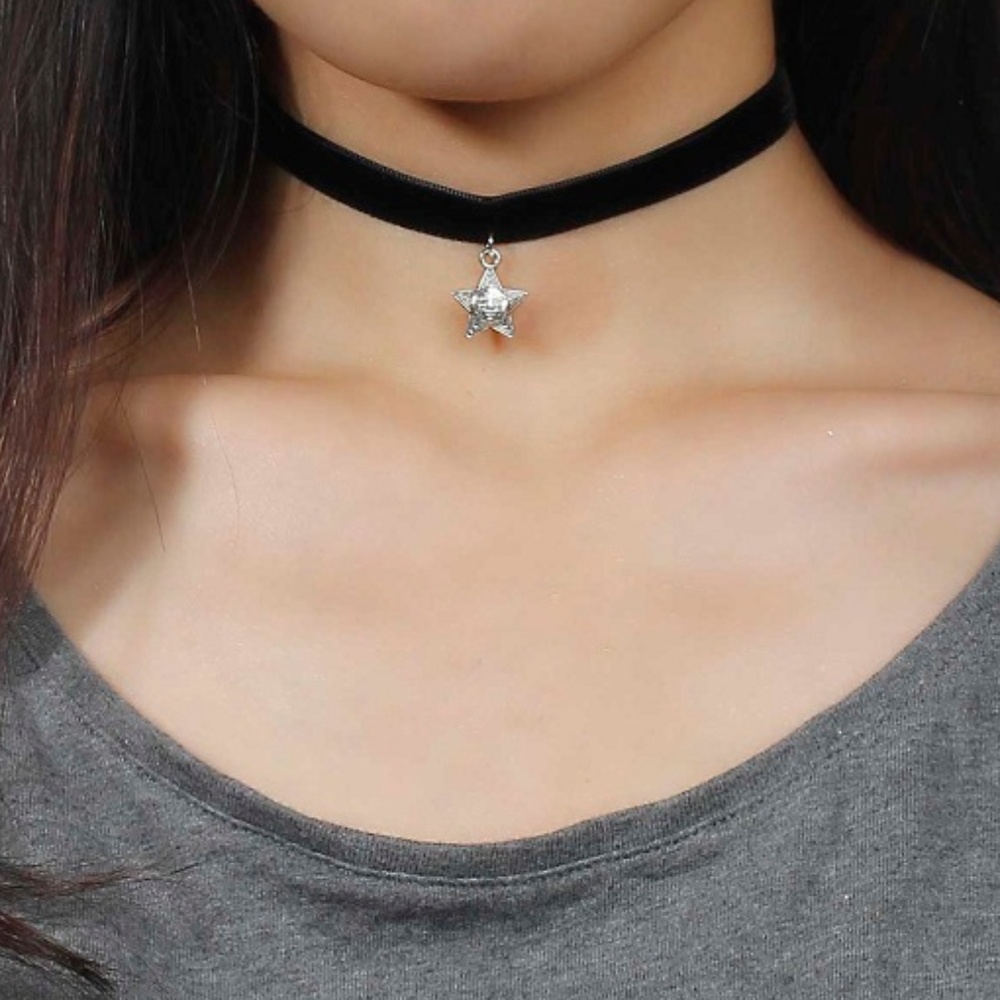 2 Pk Sweet Black Sexy Velvet Star Choker Necklace